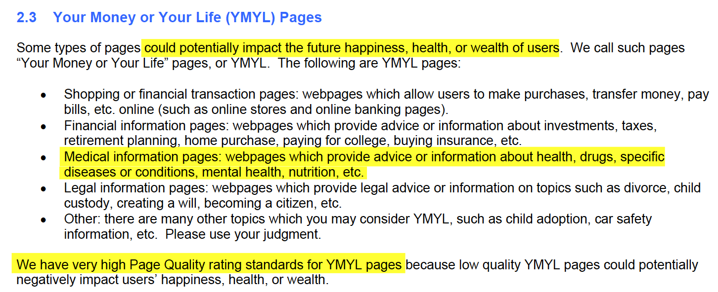 YMYL guidelines